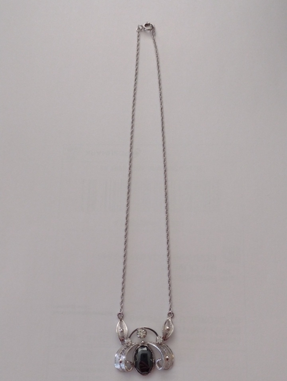 Silver-Tone Black Stone Pendant Necklace - Women Jewelry